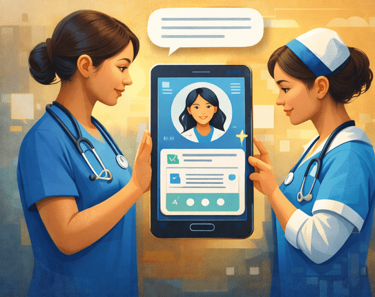 Generative AI nurse English training app illustration
